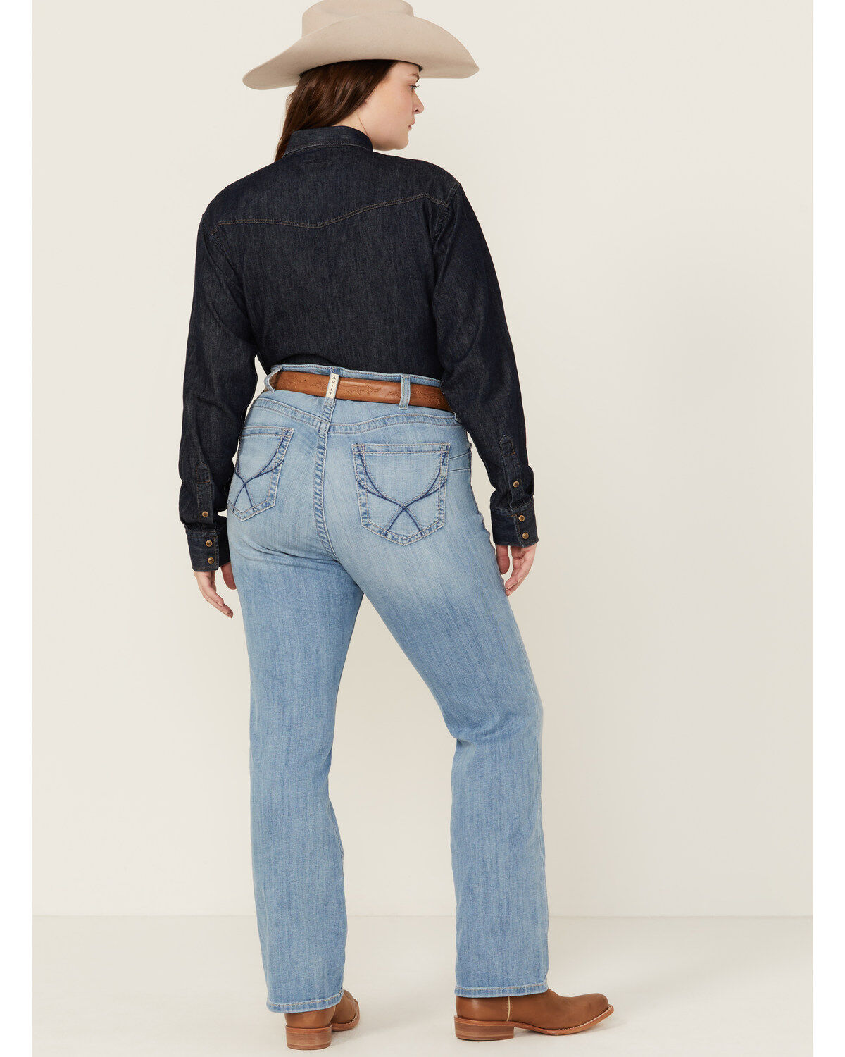 Image #3 - Ariat Women's Nebraska Light Wash Mid Rise Hope Stretch Bootcut Jeans - Plus, Light Wash, hi-res