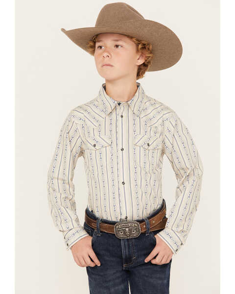 Cody James Boys' Striped Long Sleeve Snap Western Shirt, Tan, hi-res