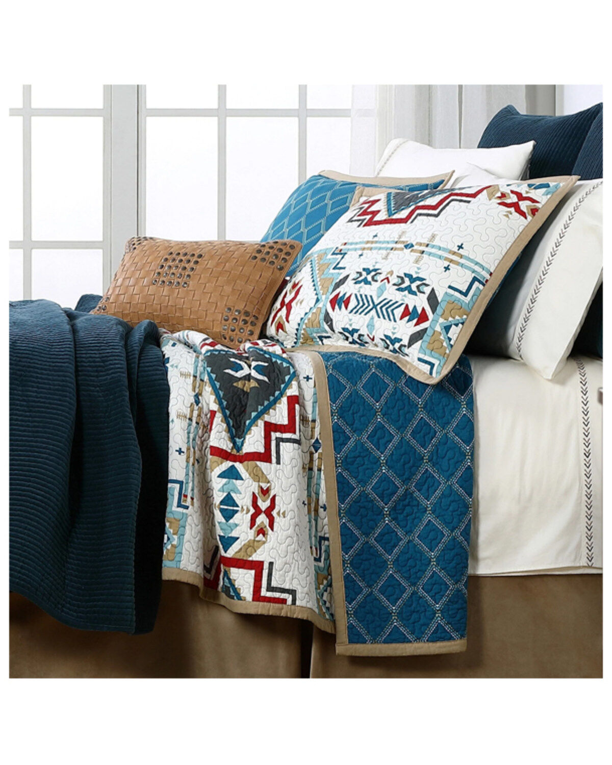 Image #1 - HiEnd Accents Teal Spirit Valley 3-Piece Full/Queen Quilt Set, Teal, hi-res