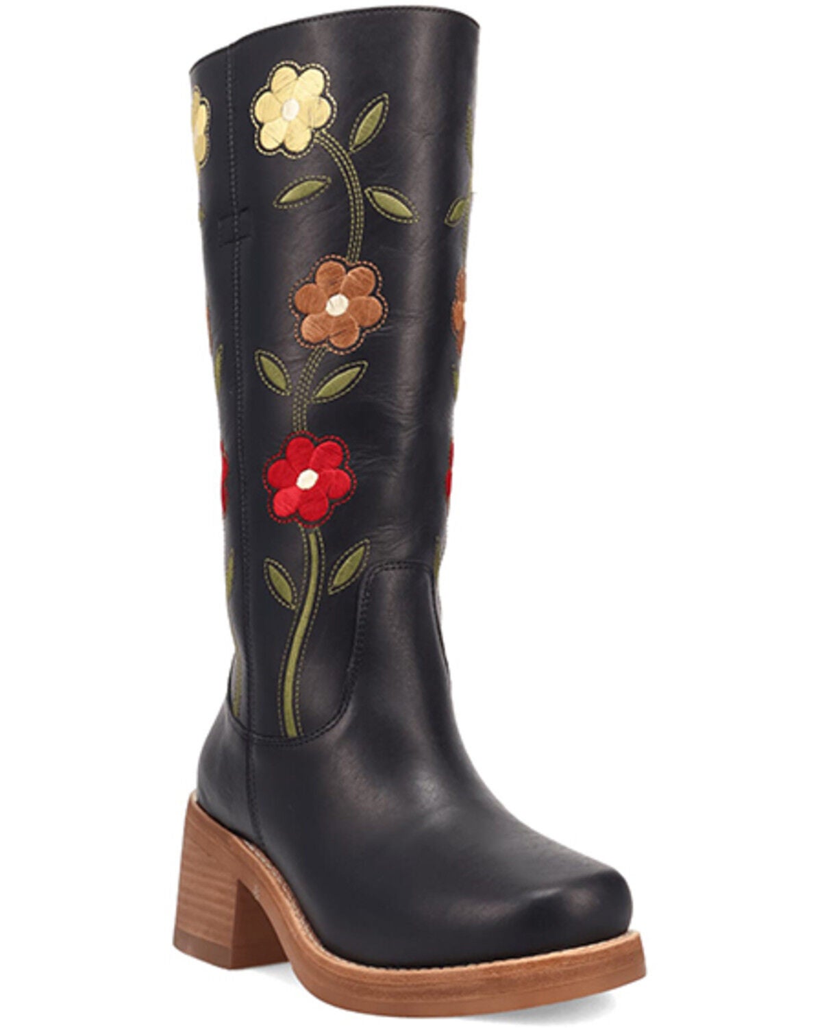 Dingo Women's Floral Bloom Fashion Boots - Round Toe, Black, hi-res
