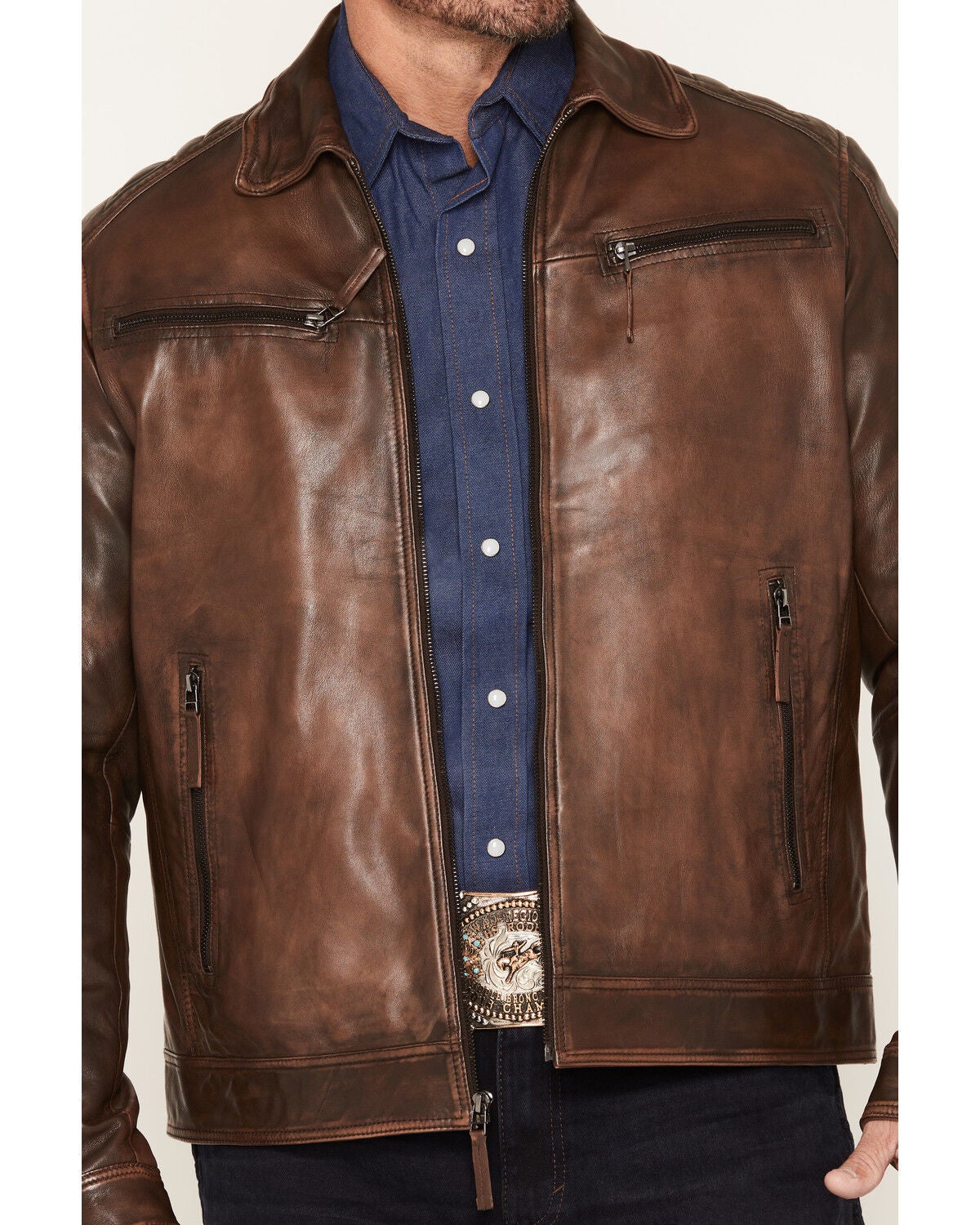 Image #3 - Scully Men's Leather Moto Jacket, Brown, hi-res