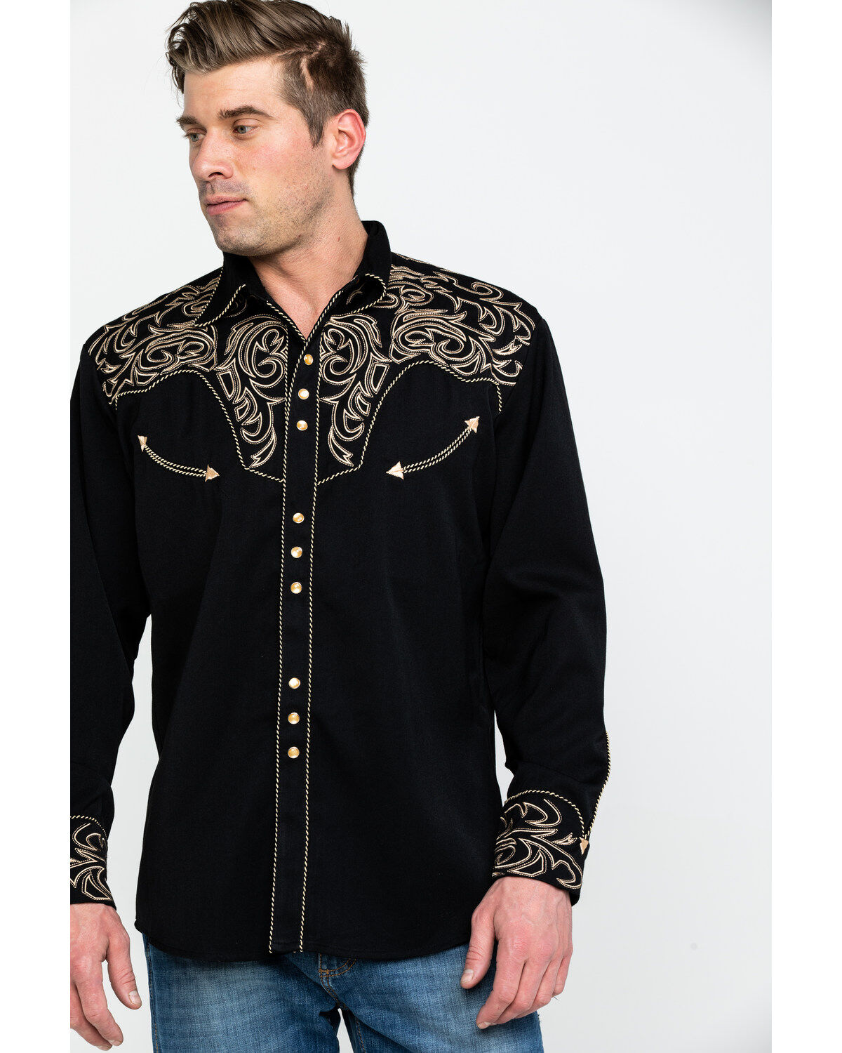 Scully Men's Black Embroidered Scroll 
