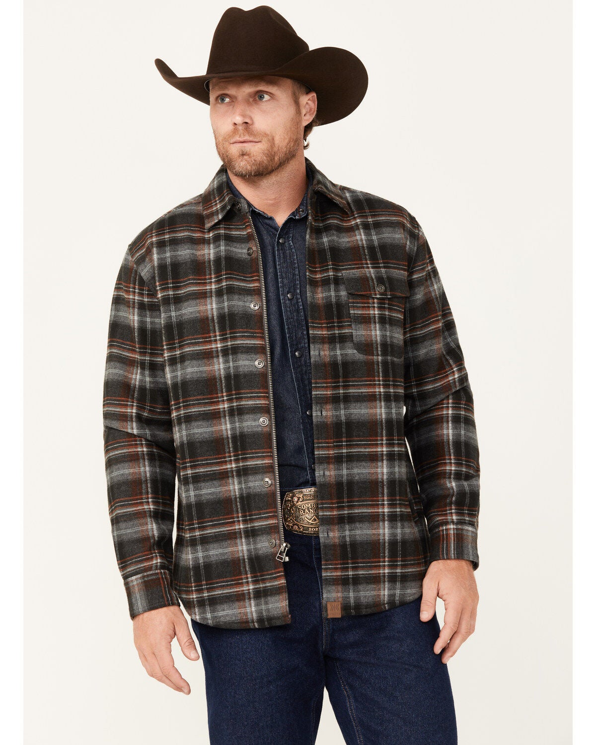 Dakota Grizzly Men's Wade Plaid Print Button-Down Zip Flannel Jacket, Charcoal, hi-res