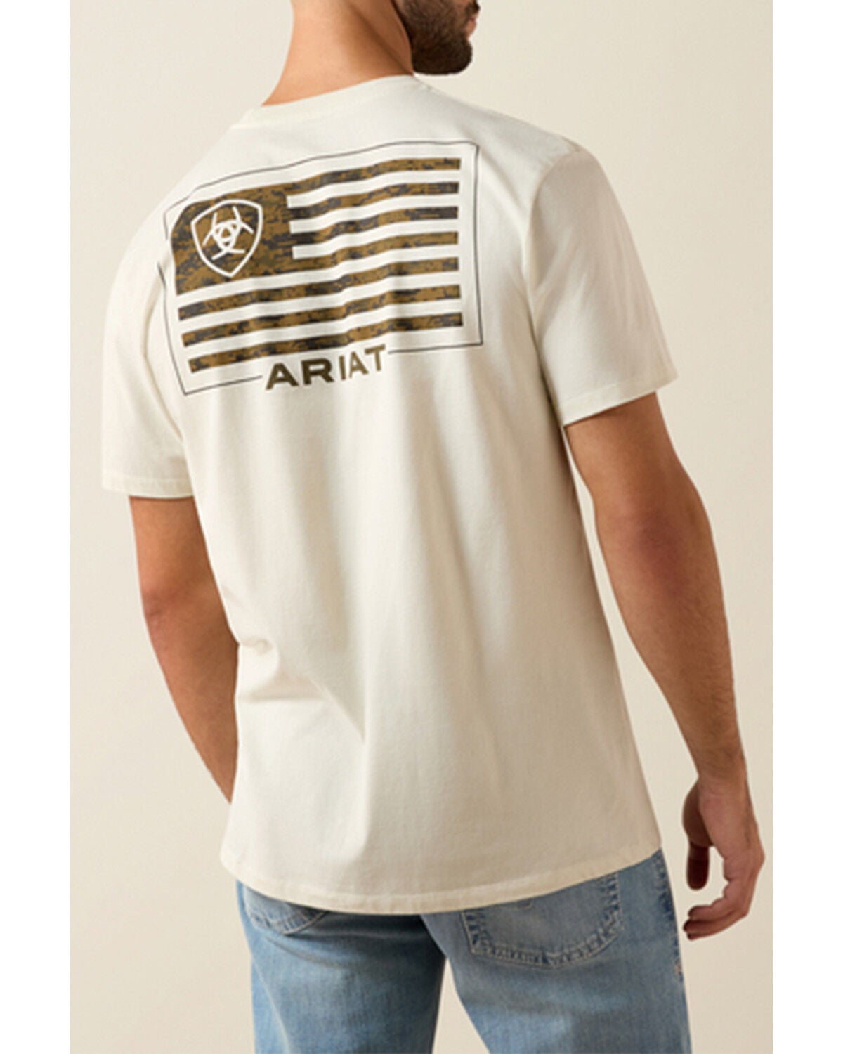 Image #1 - Ariat Men's Buckle Flag Patriot Short Sleeve Graphic T-Shirt, Light Grey, hi-res