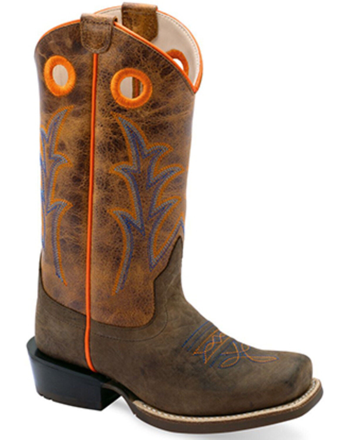 Old West Boys' Hand Corded Western Boots - Square Toe, Dark Brown, hi-res