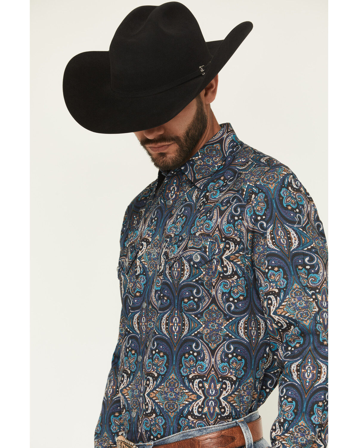 Image #2 - Moonshine Spirit Men's Show Stopper Floral Print Long Sleeve Snap Western Shirt, Blue, hi-res