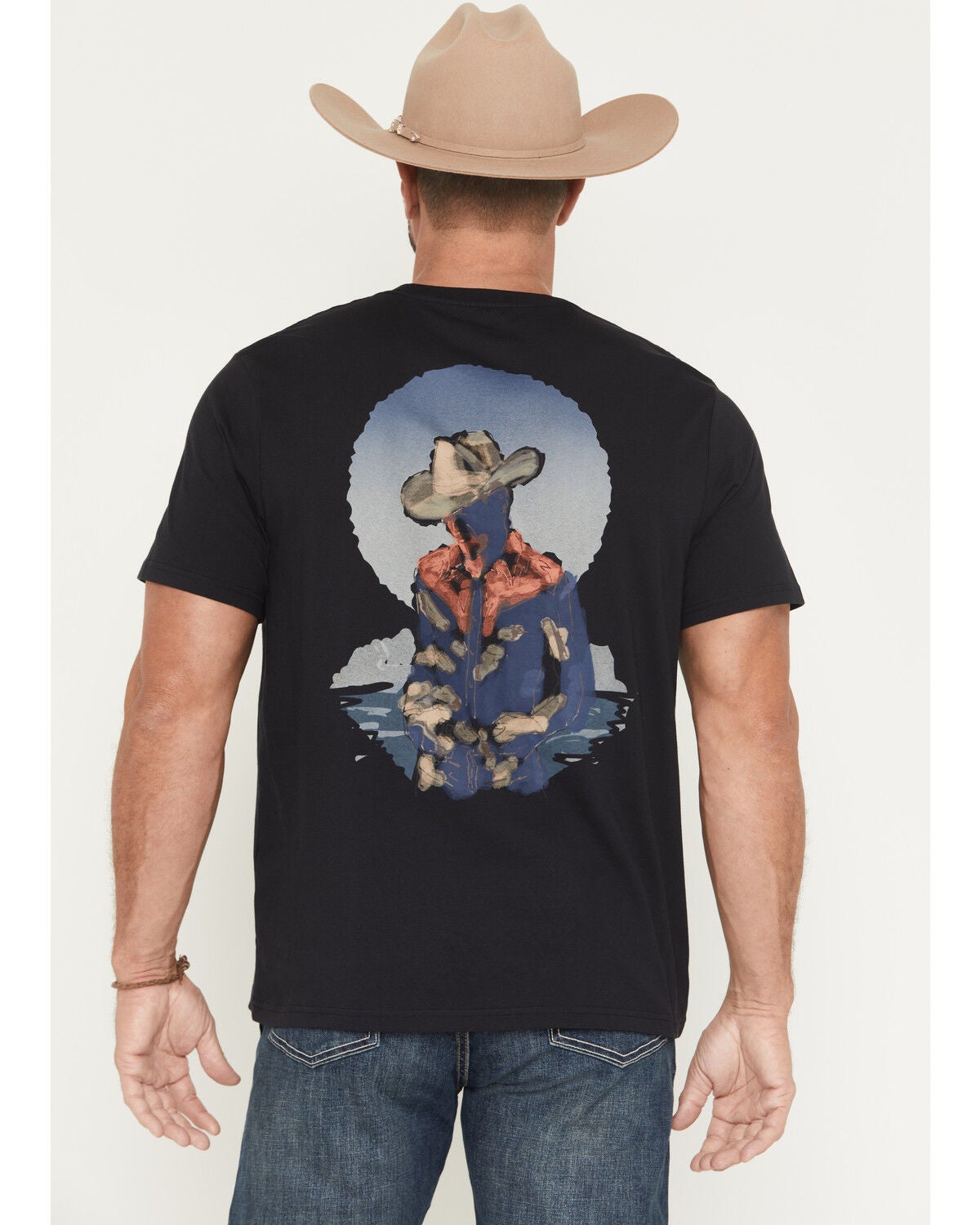 Wrangler Men's Cowboy Jim Watercolor Short Sleeve Graphic T-Shirt, Black, hi-res