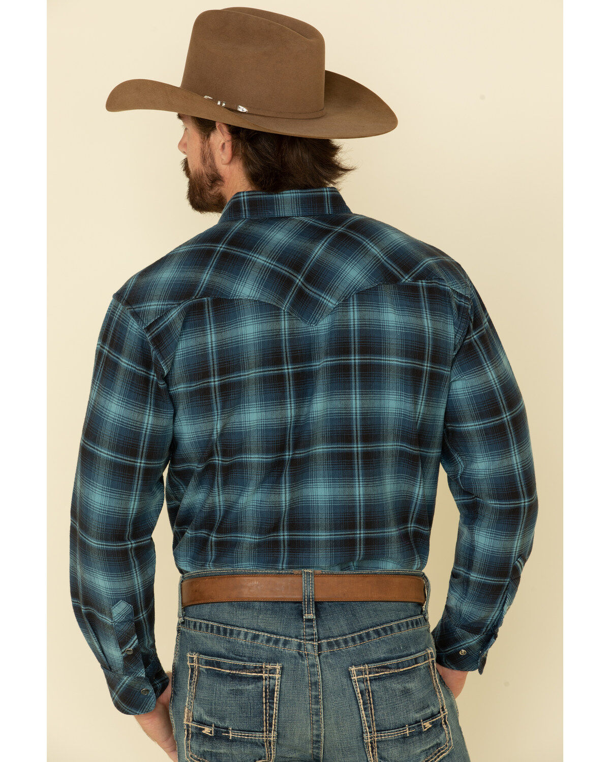 Image #2 - Resistol Men's Ombre Large Plaid Print Long Sleeve Western Snap Shirt, Blue, hi-res
