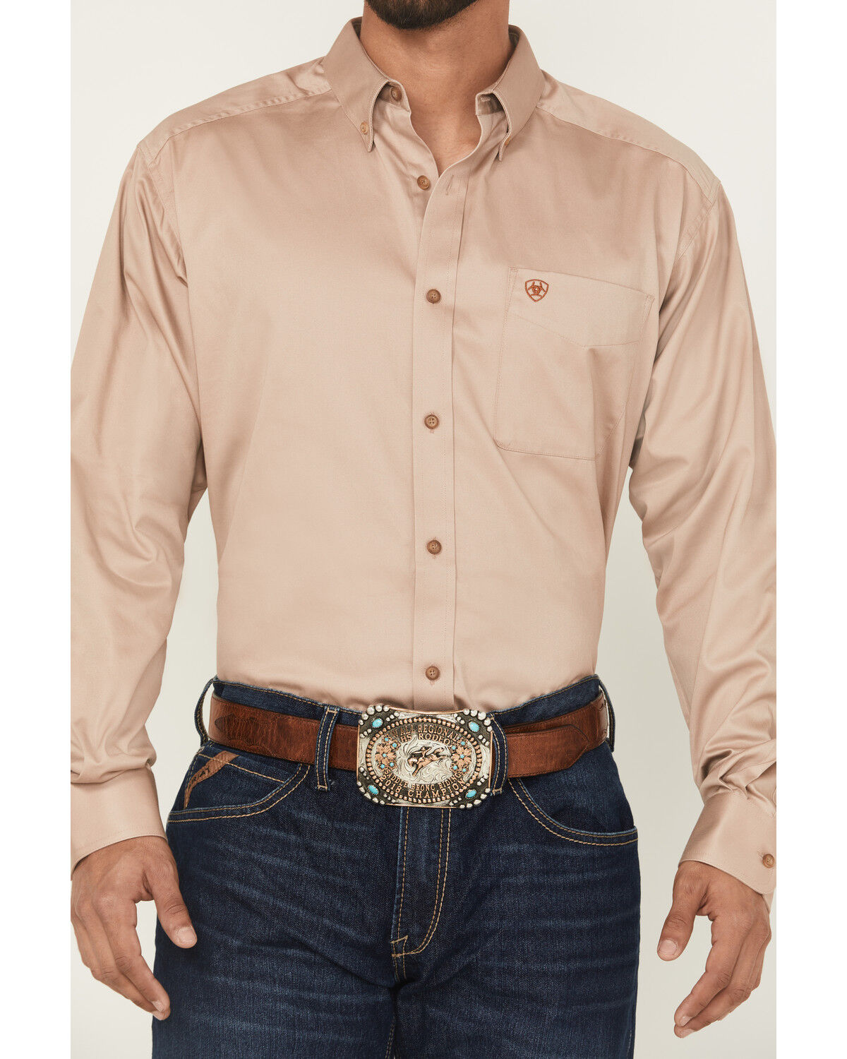 Image #3 - Ariat Men's Khaki Solid Twill Long Sleeve Western Shirt, Khaki, hi-res