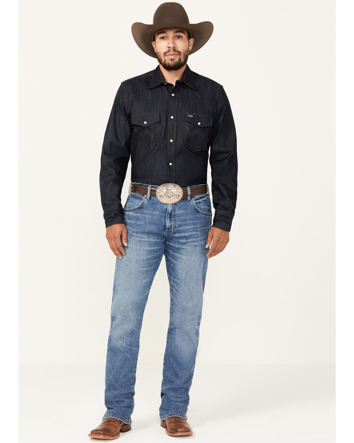 Image #1 - Wrangler Retro Men's Kresby Medium Wash Slim Bootcut Stretch Premium Green Jeans, Medium Wash, hi-res