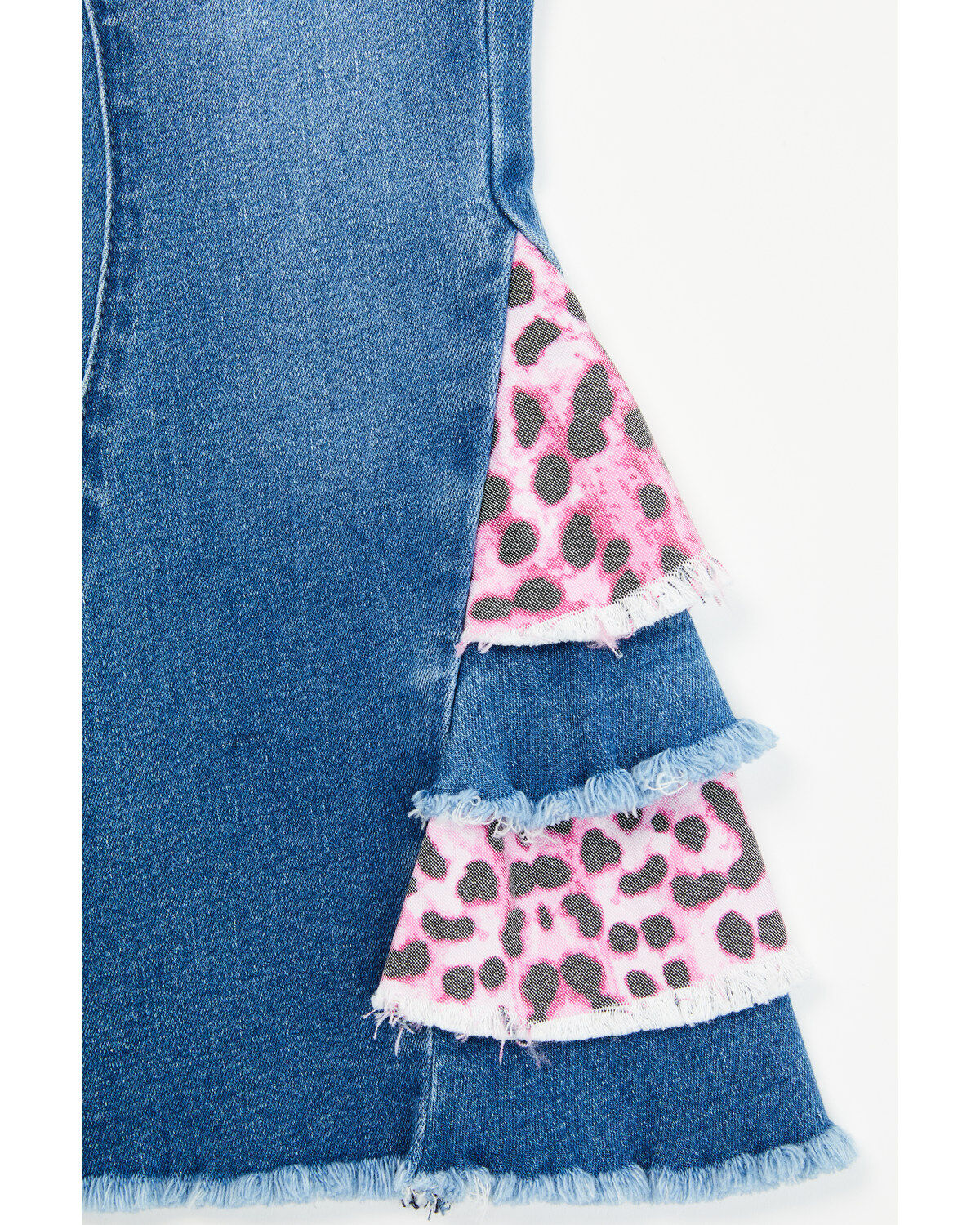 Image #2 - Cowgirl Hardware Toddler Girls' Leopard Print Side Ruffle Flare Jeans, Blue, hi-res