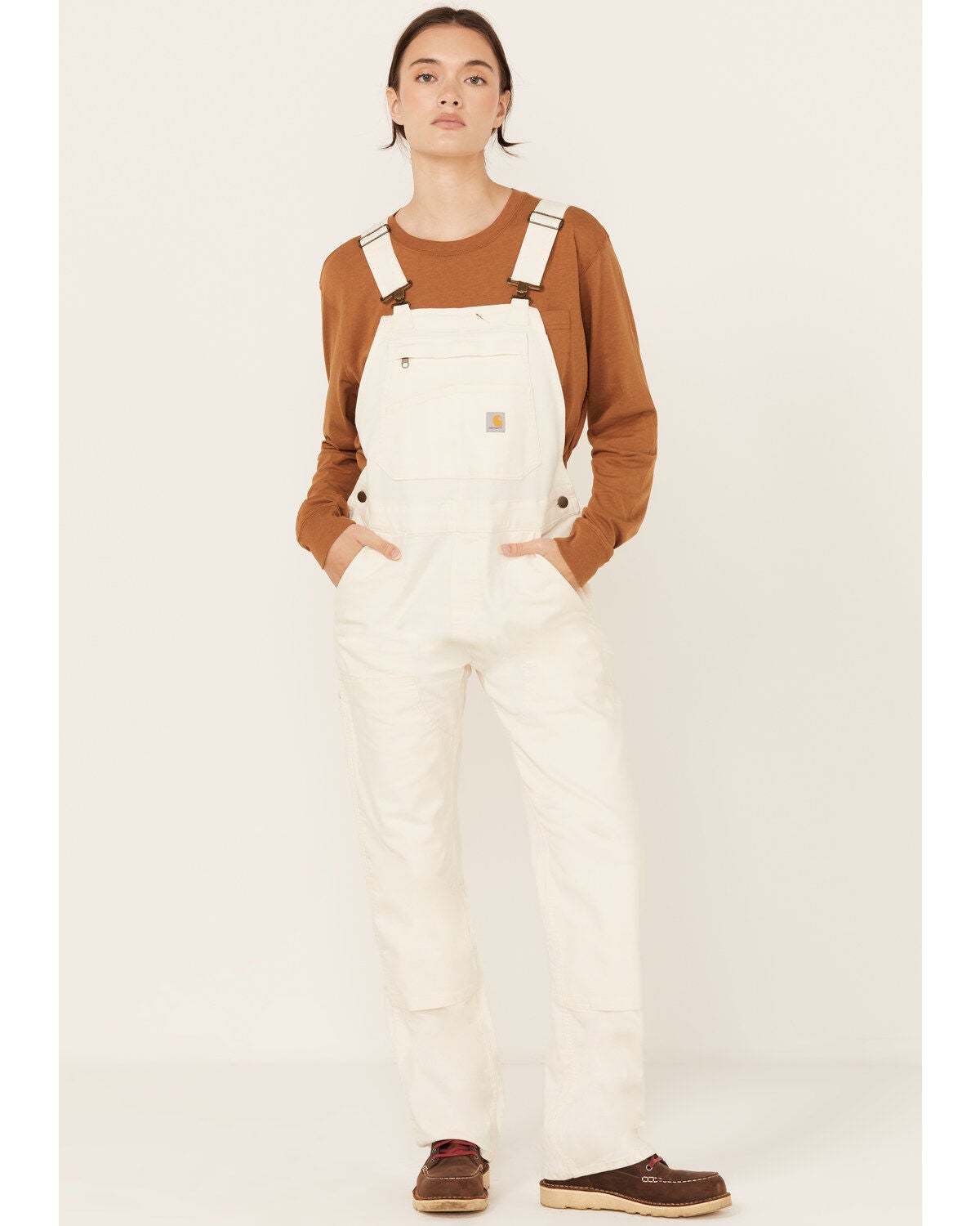 Carhartt Women's Rugged Flex&reg; Loose Fit Canvas Bib Overalls, Natural, hi-res