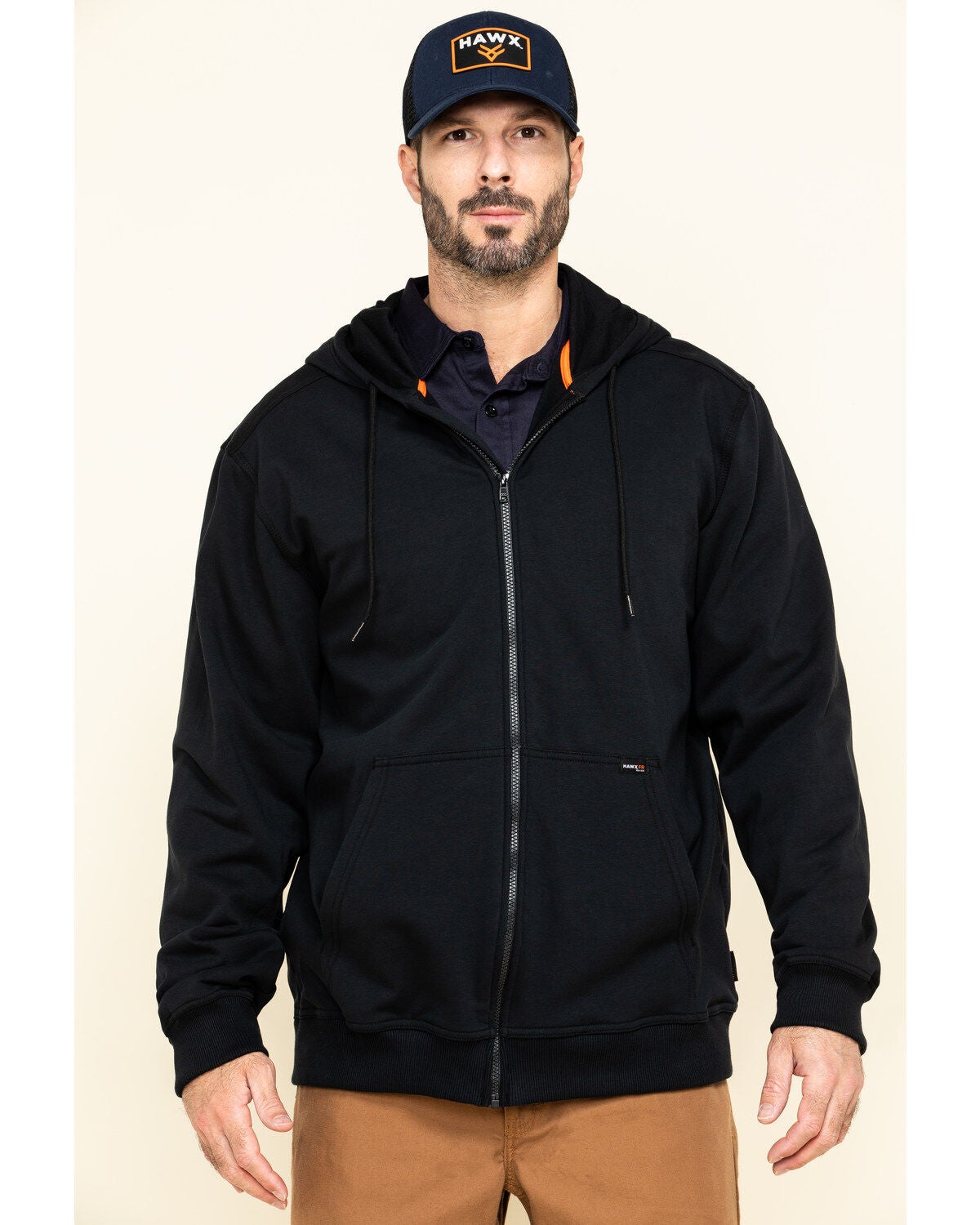 Hawx Men's FR Zip Up Fleece Work Hoodie - Tall, Black, hi-res