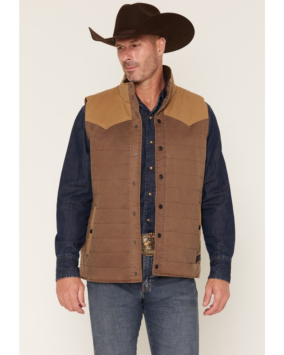 Image #1 - Rock & Roll Denim Men's Quilted Solid Waxed Canvas Vest, Khaki, hi-res