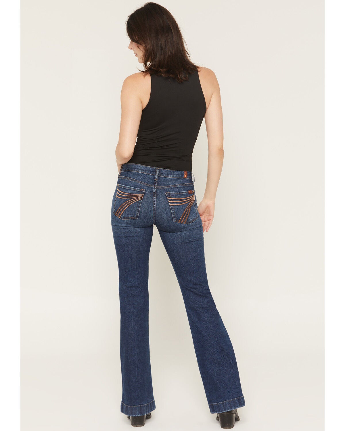 Image #1 - 7 For All Mankind Women's Dojo 36" Slim Trouser Stretch Denim Jeans, Dark Wash, hi-res