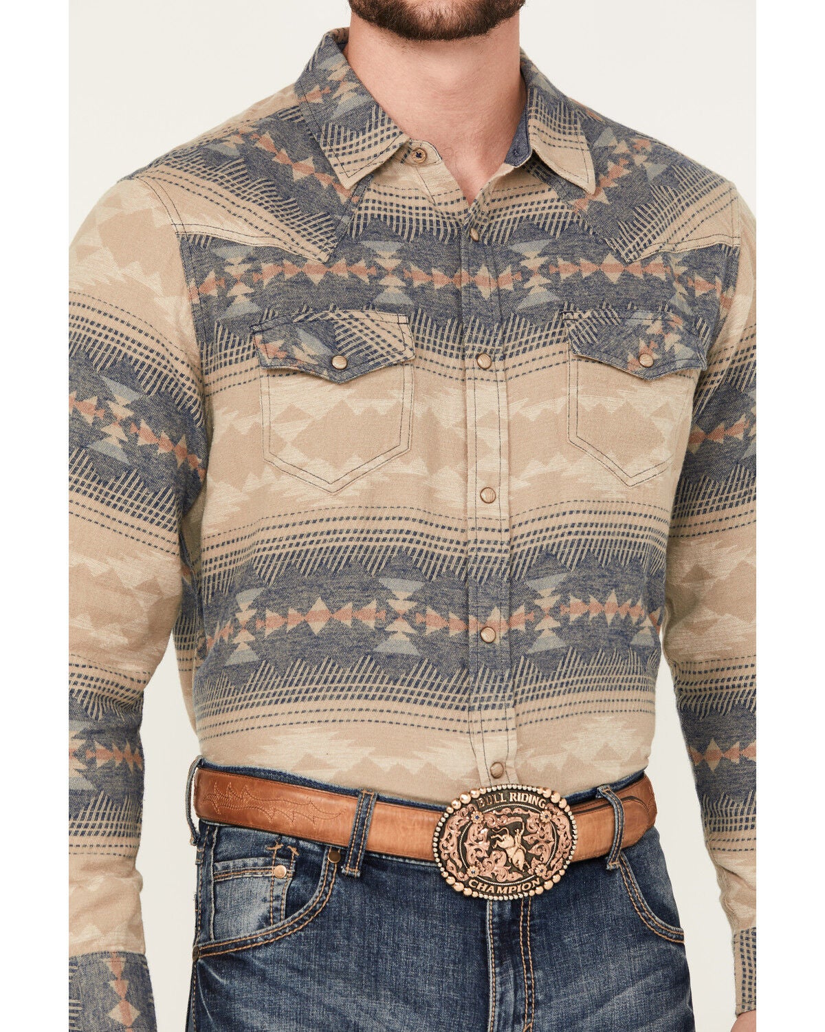 Image #3 - Cody James Men's Arrow Bear Southwestern Print Long Sleeve Snap Western Shirt - Tall, Tan, hi-res