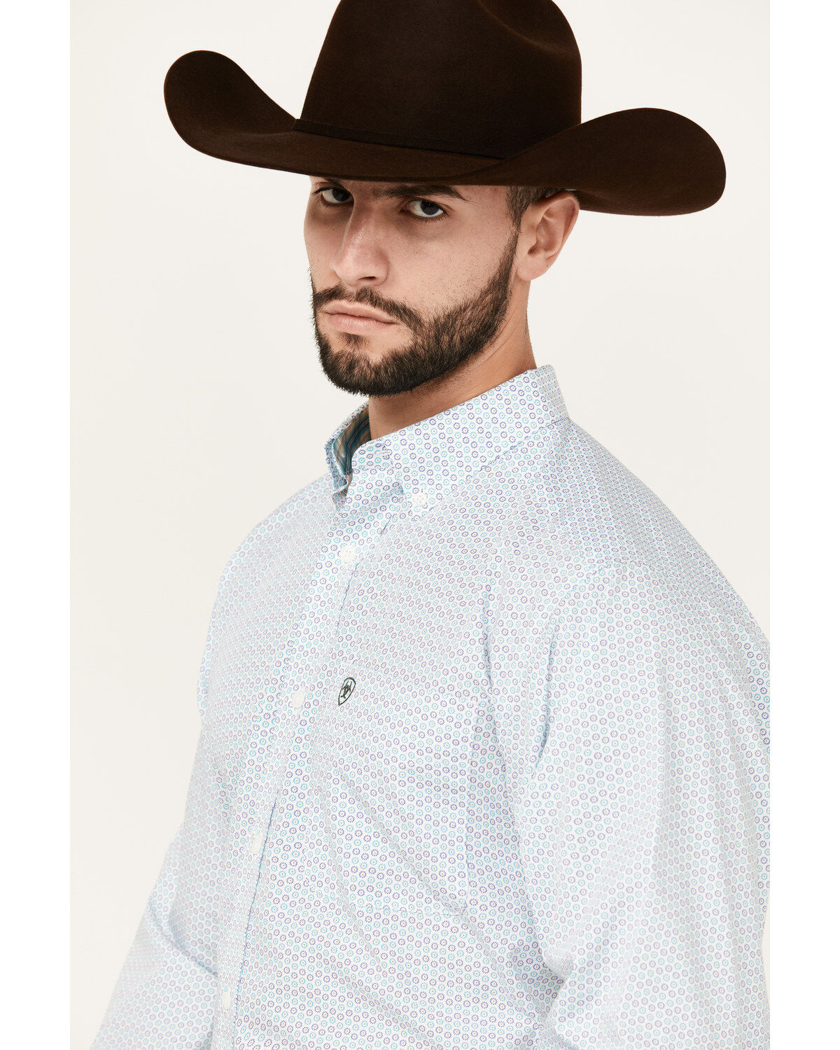 Image #2 - Ariat Men's Kolton Geo Print Long Sleeve Button-Down Western Shirt, White, hi-res