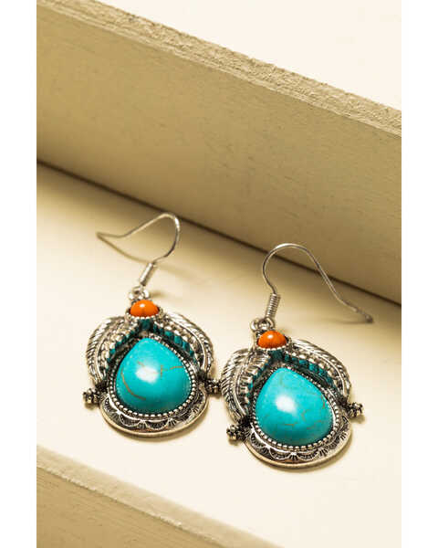 Image #1 - Shyanne Women's In The Oasis Turquoise Stone Leaf Teardrop Earrings, , hi-res