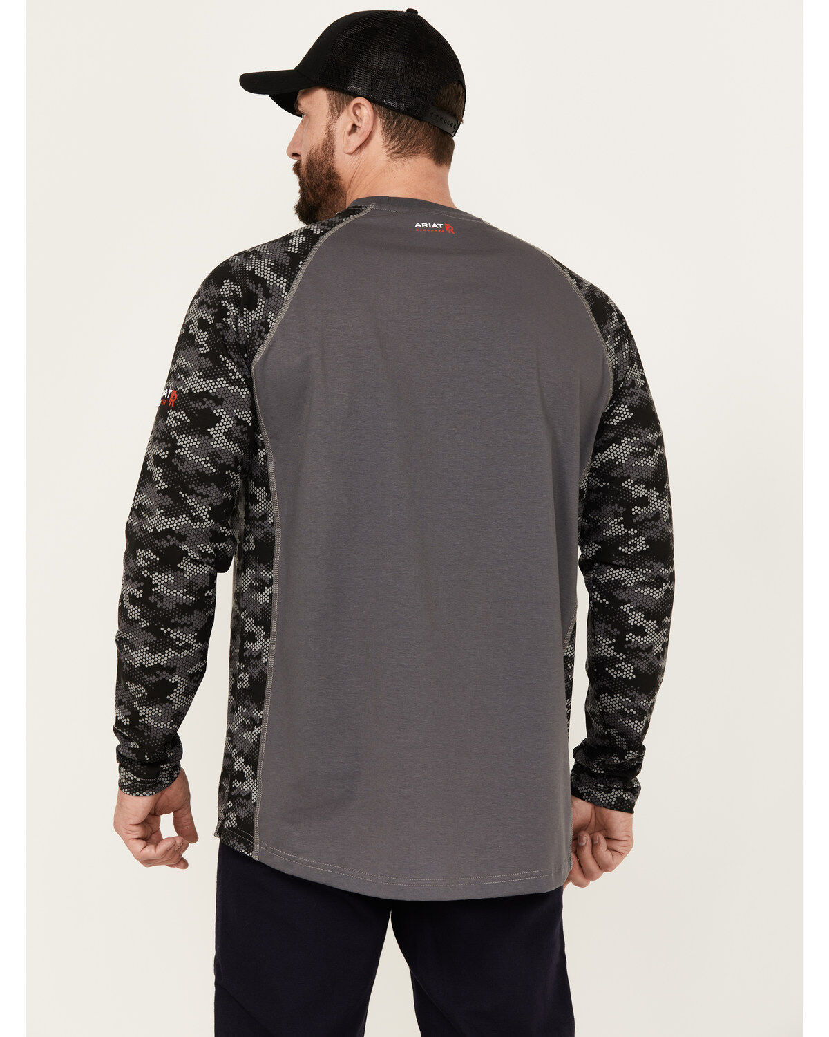 Image #4 - Ariat Men's FR Stretch Camo Print Long Sleeve Baseball Work T-Shirt, Charcoal, hi-res