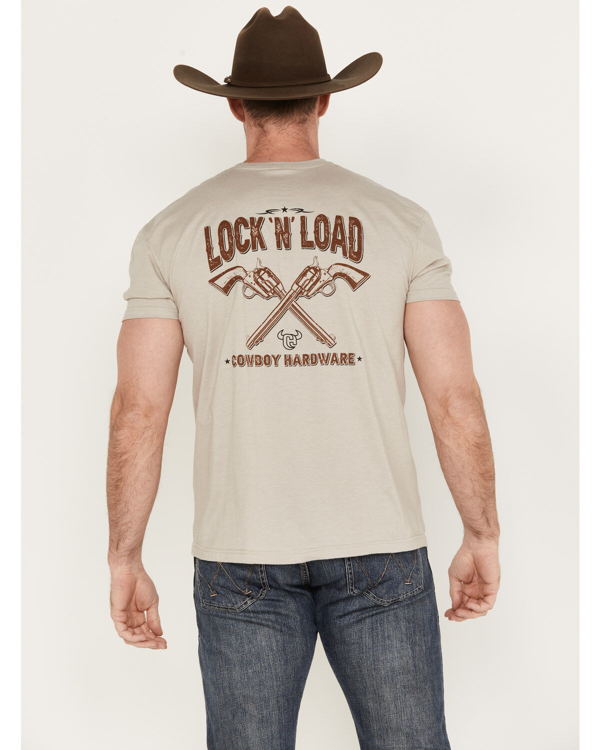Image #3 - Cowboy Hardware Men's Lock N' Load Short Sleeve Graphic T-Shirt, Sand, hi-res