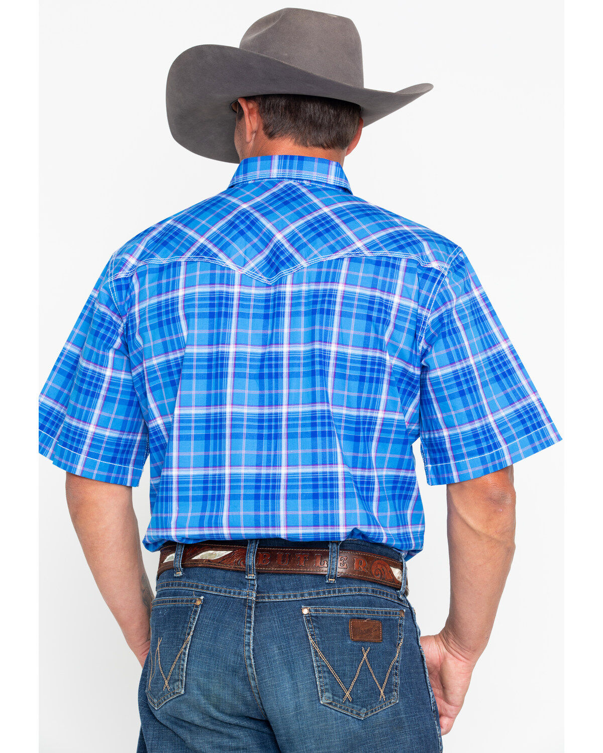 Image #2 - Wrangler 20X Men's Competition Advanced Comfort Plaid Print Short Sleeve Western Shirt, , hi-res