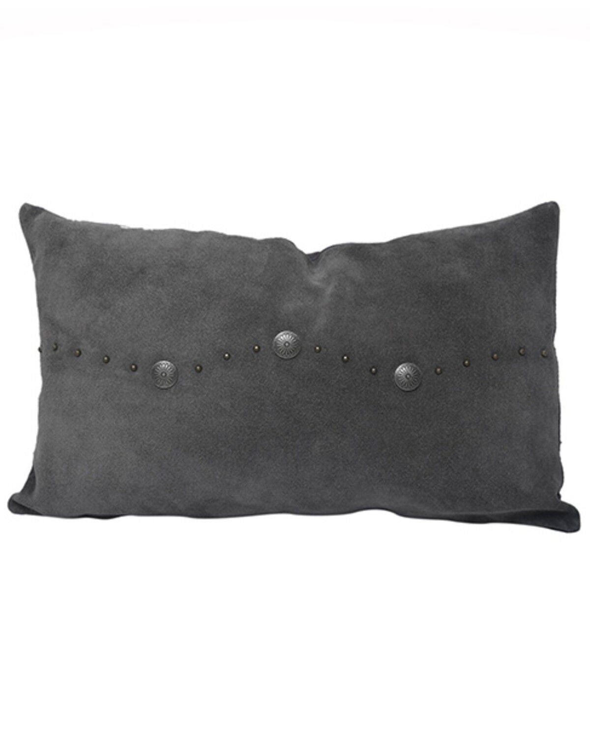 HiEnd Accents Western Suede Antique Silver Concho & Studded Lumbar Pillow, Grey, hi-res