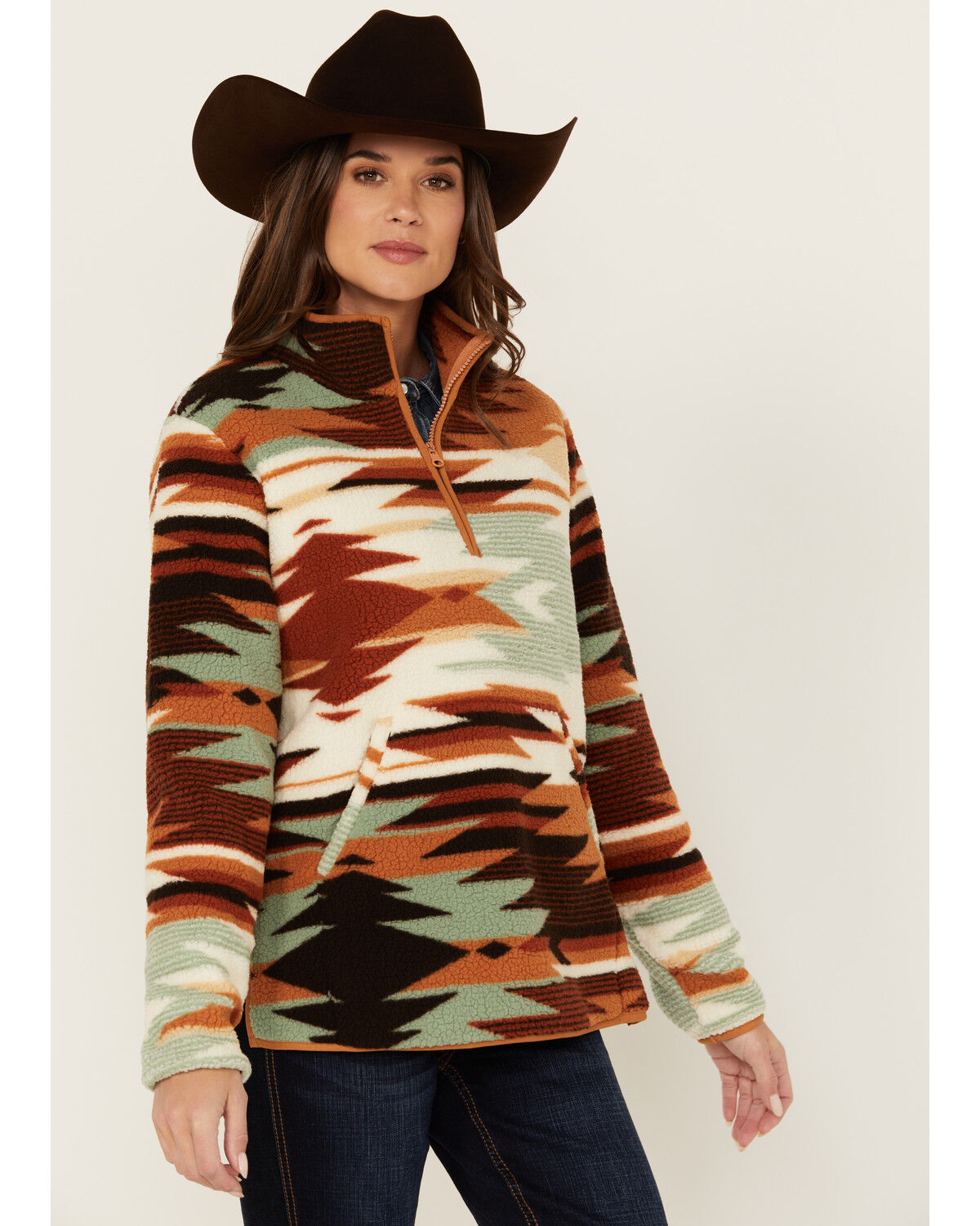 Image #1 - Wrangler Women's Southwestern Sherpa Fleece 1/2 Zip Pullover, , hi-res