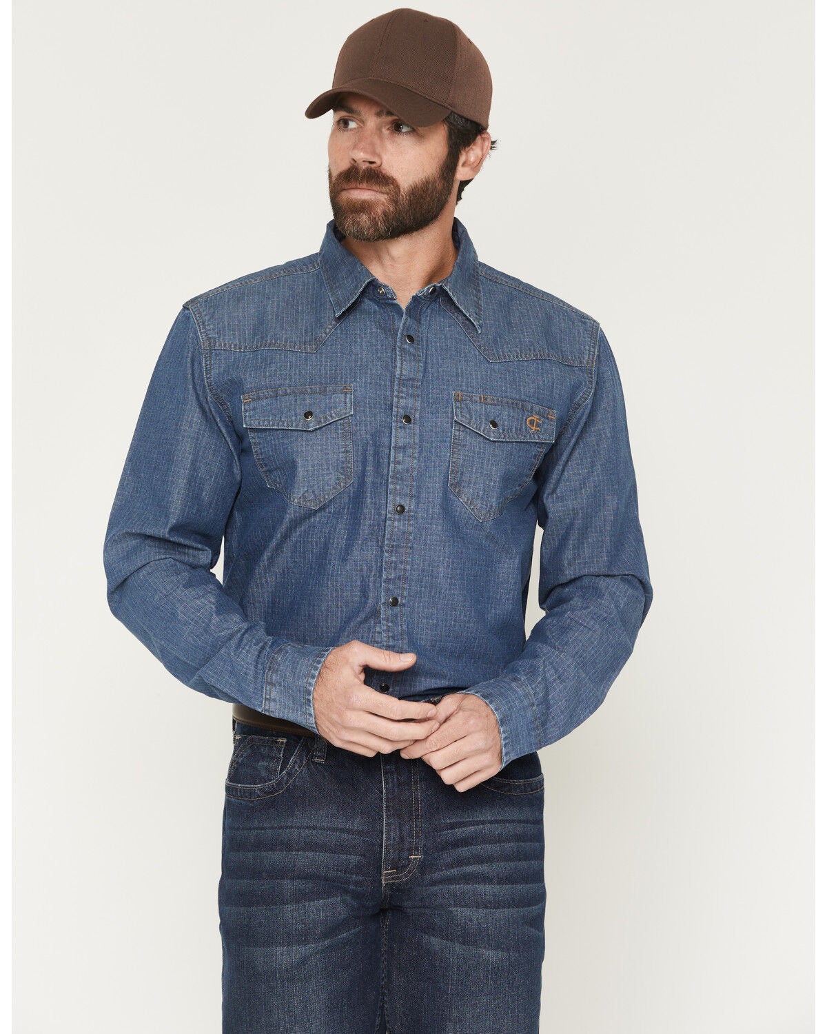 Cody James Men's FR Playa Ripstop Denim Long Sleeve Snap Work Shirt, Light Wash, hi-res