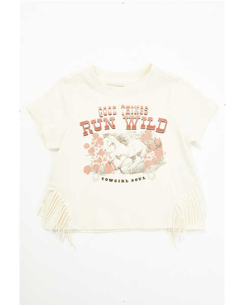 Shyanne Toddler Girls' Good Times Run Wild Short Sleeve Fringe Graphic Tee, Off White, hi-res