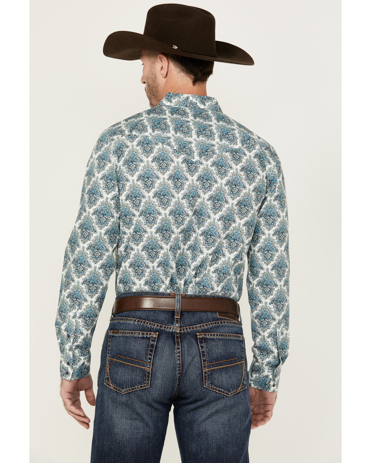 Image #4 - Gibson Men's Kinzie Medallion Print Long Sleeve Snap Western Shirt, White, hi-res