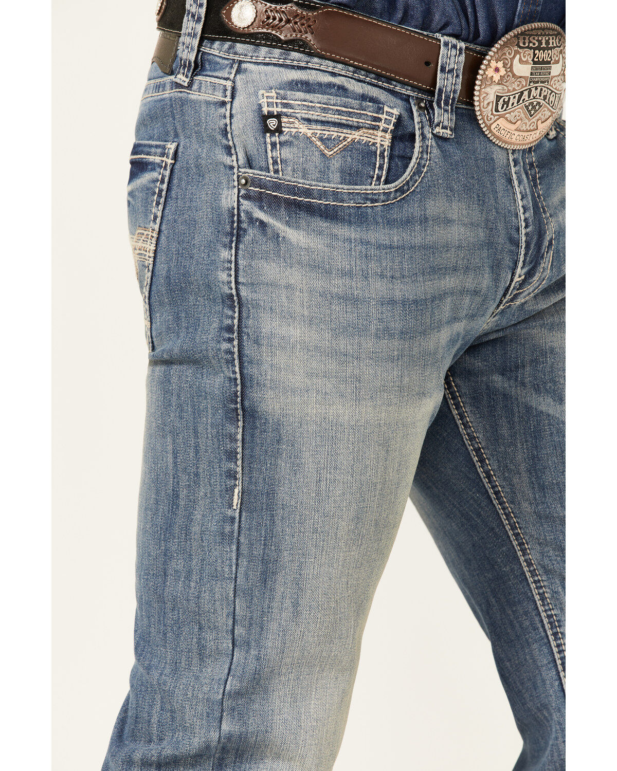 Image #4 - Rock & Roll Denim Men's Pistol Light Wash Reflex Stretch Stackable Bootcut Jeans, Light Wash, hi-res