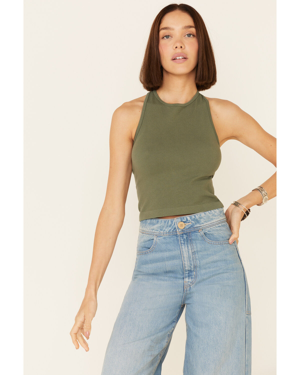 Image #1 - Free People Women's Hayley Racerback Brami, Olive, hi-res