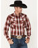 Ely Walker Men's Plaid Print Long Sleeve Snap Western Shirt, Burgundy, hi-res
