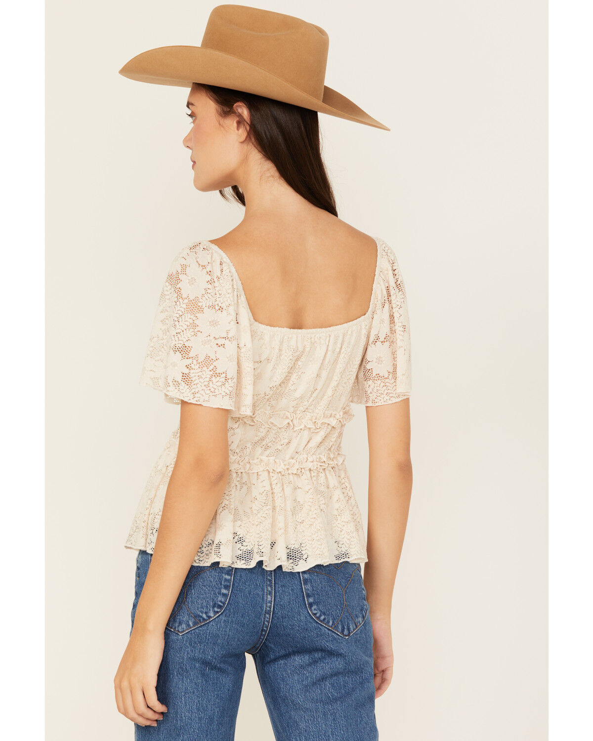 Product Name:  La La Land Women's Ruffle Lace Short Sleeve Top