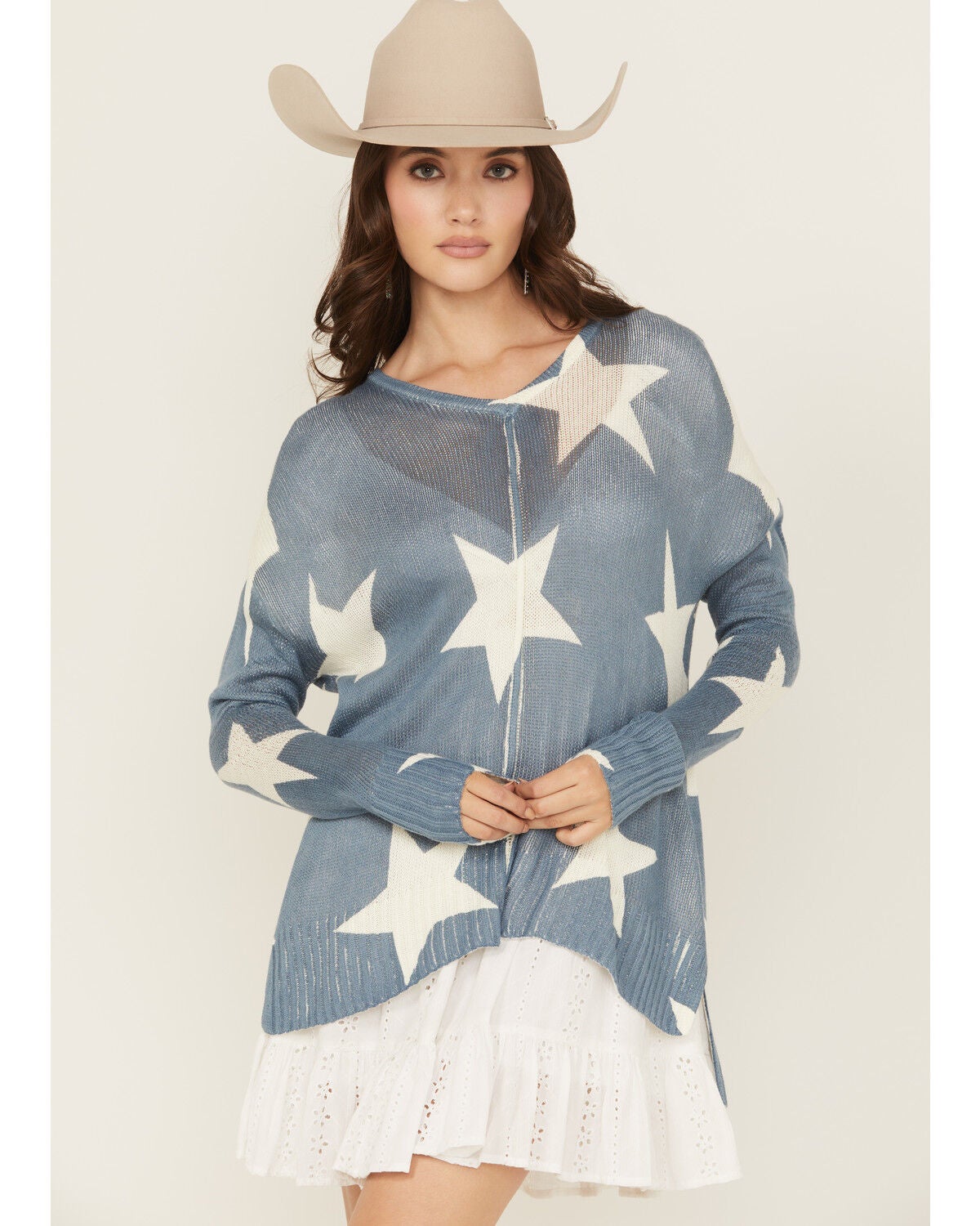 Rock & Roll Denim Women's Star Sweater, Blue, hi-res