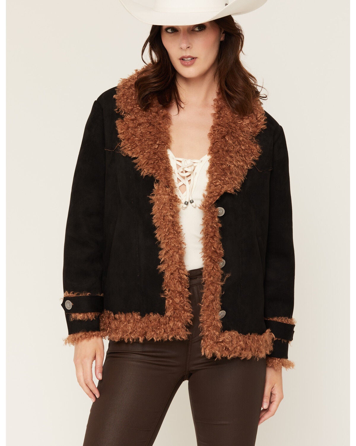 Image #1 - Idyllwind Women's Briggs Faux Suede Sherpa Blazer, Black, hi-res