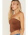 Image #2 - Originality Women's Suede Handkerchief Strapless Top, Brown, hi-res