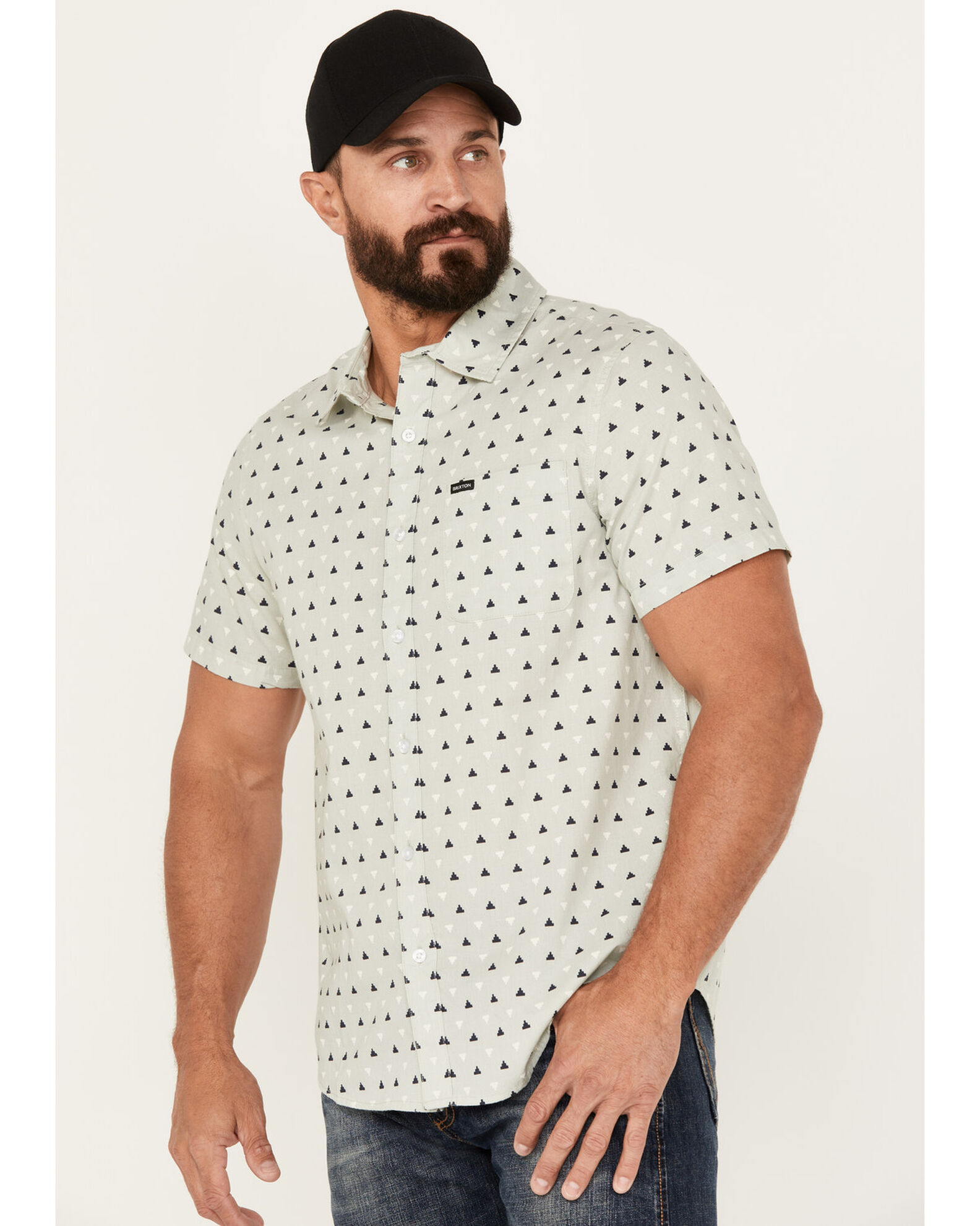 Brixton Men's Charter Geo Print Short Sleeve Stretch Button-Down Shirt