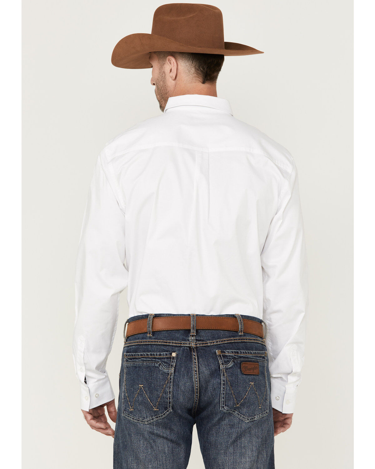 Image #4 - RANK 45® Men's Solid Performance Twill Logo Long Sleeve Button-Down Western Shirt, White, hi-res