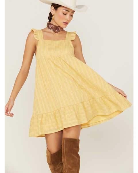 Image #4 - Mittoshop Women's Ruffle Stripe Dress, Yellow, hi-res