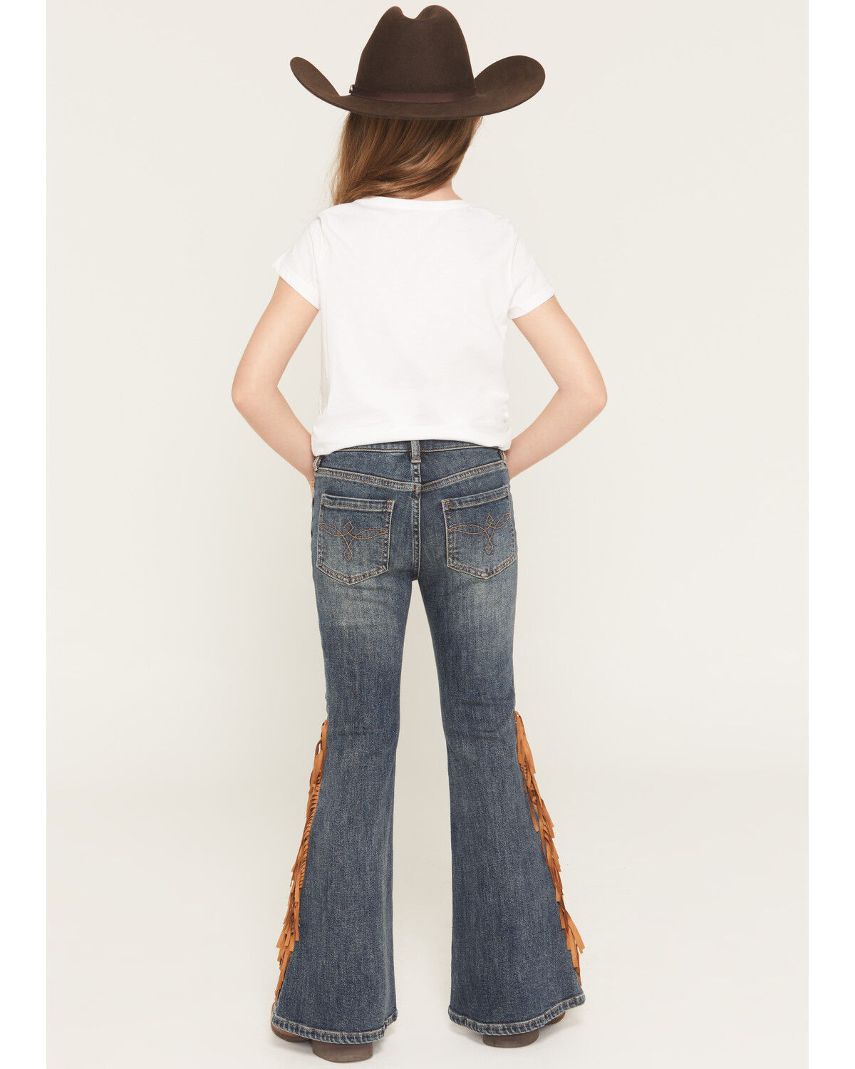 Image #3 - Shyanne Girls' Holly Medium Wash Fringe Flare Stretch Denim Jeans, Medium Wash, hi-res