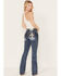 Miss Me Women's Medium Wash Mid Rise Cross Rhinestone Embroidered Bootcut Jeans, Blue, hi-res