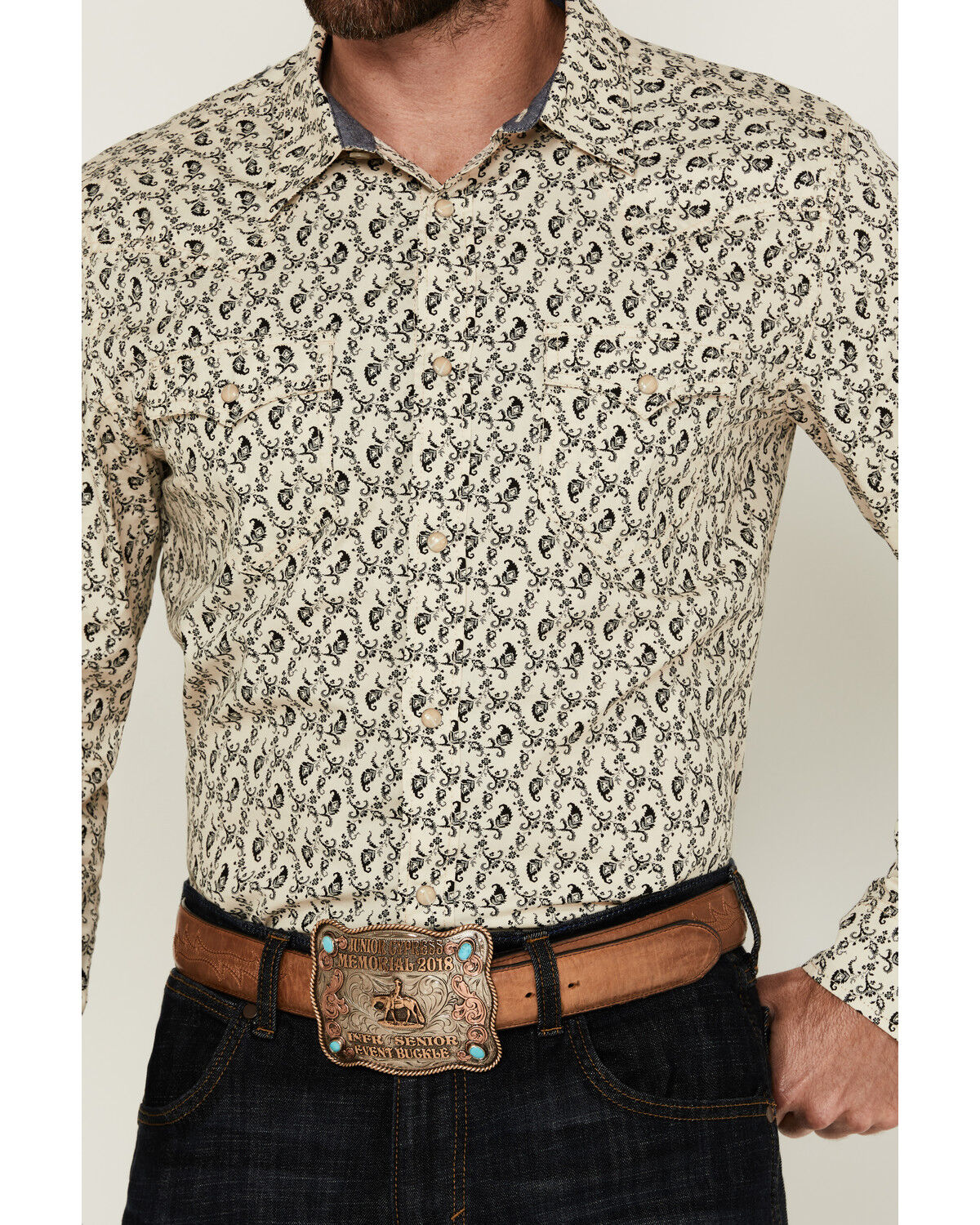 Image #3 - Cody James Men's Gravity Paisley Print Long Sleeve Snap Western Shirt - Big, Cream, hi-res