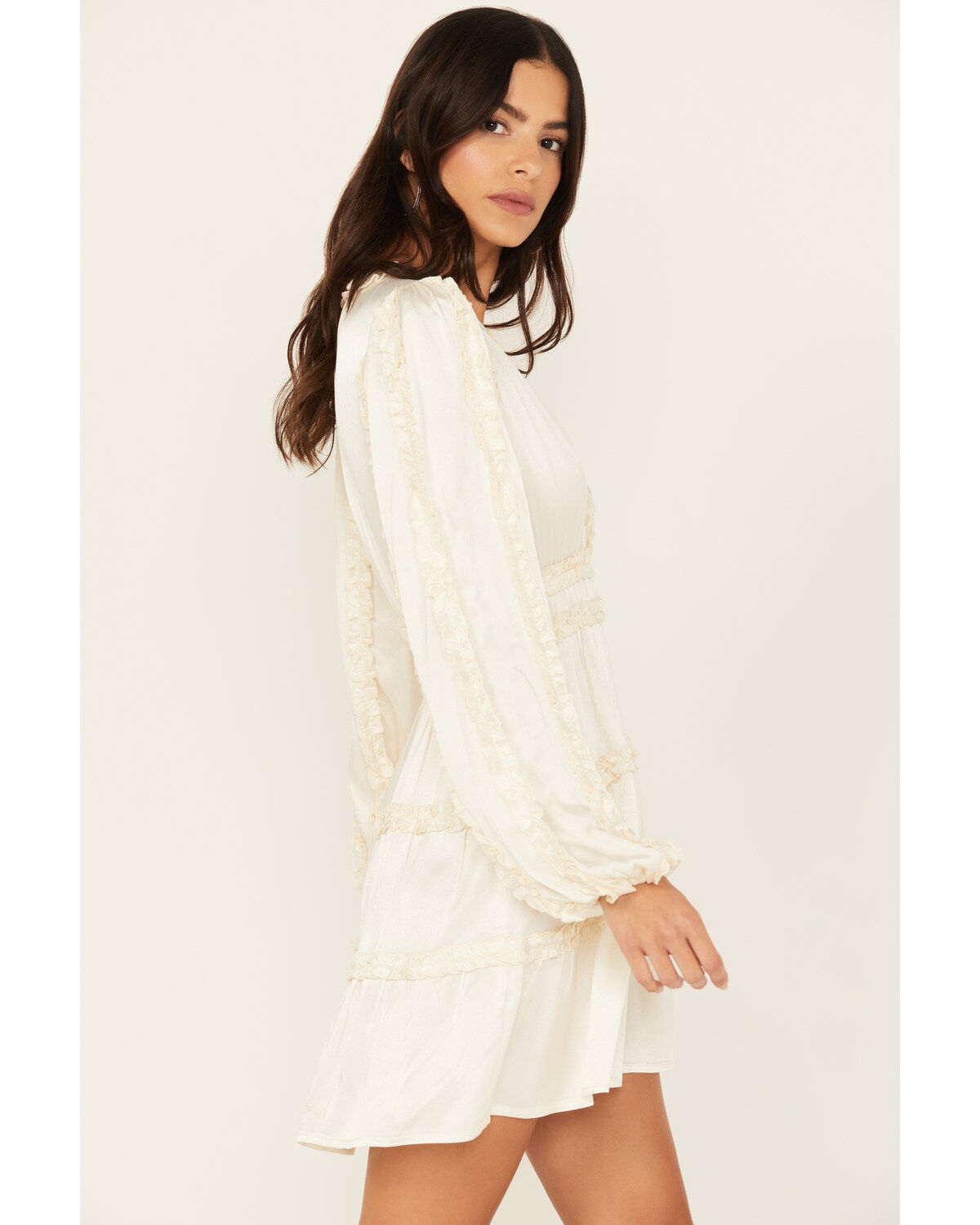 Image #2 - Shyanne Women's Ruffle Satin Mini Dress, Cream, hi-res