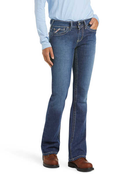 Ariat Women's Mid Rise Flame Resistant Boot Cut Jeans, Denim, hi-res