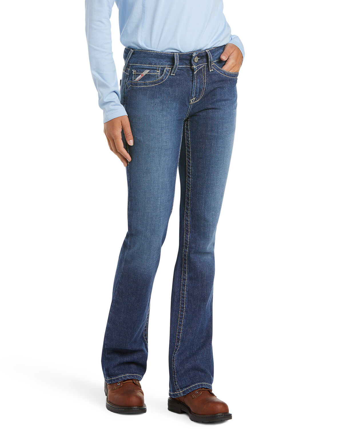Image #1 - Ariat Women's Mid Rise Flame Resistant Boot Cut Jeans, Denim, hi-res