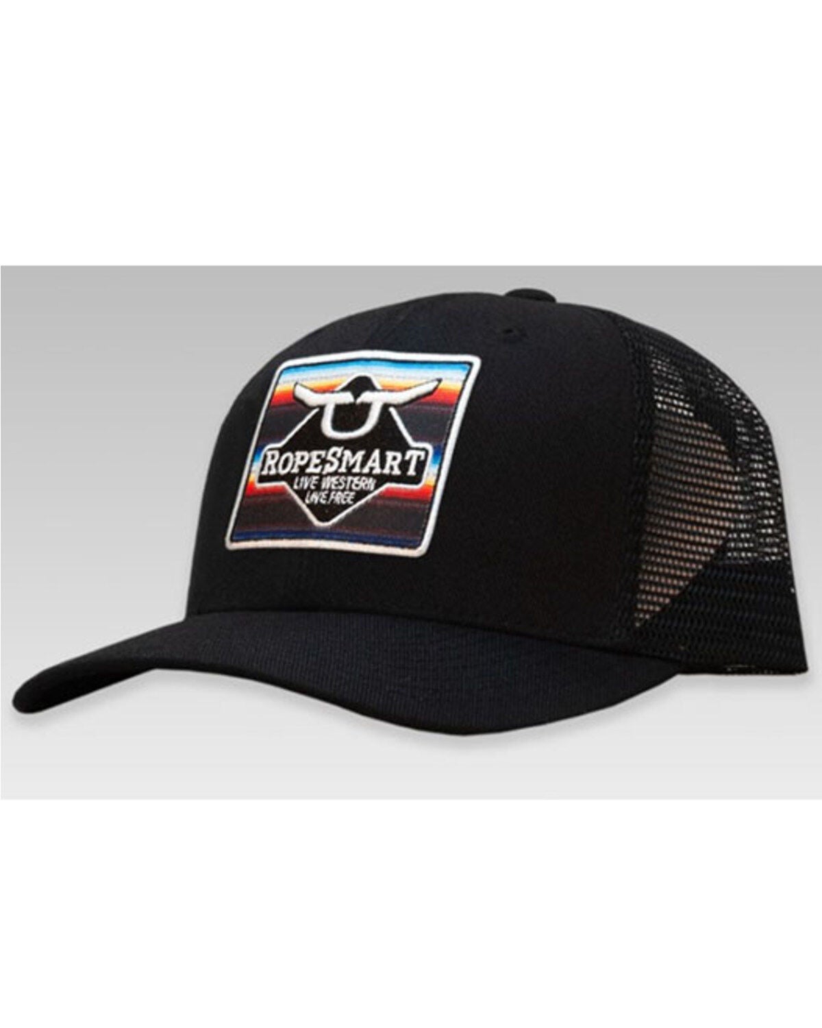 RopeSmart Men's Black Solo Serape Steerhead Diamond Patch Mesh-Back Ball Cap, Black, hi-res