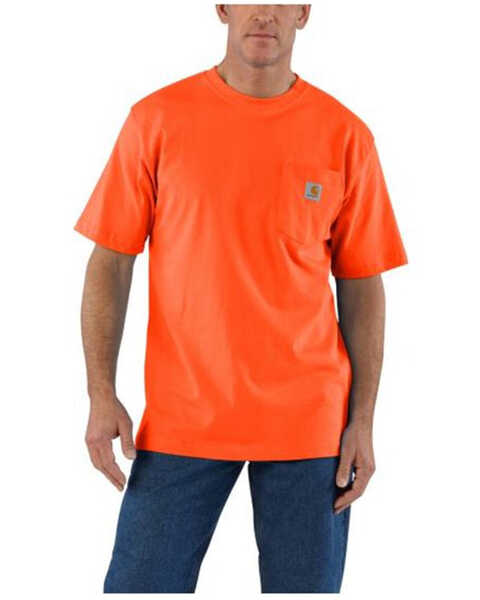Carhartt Men's Loose Fit Heavyweight Logo Pocket Work T-Shirt - Big, Bright Orange, hi-res