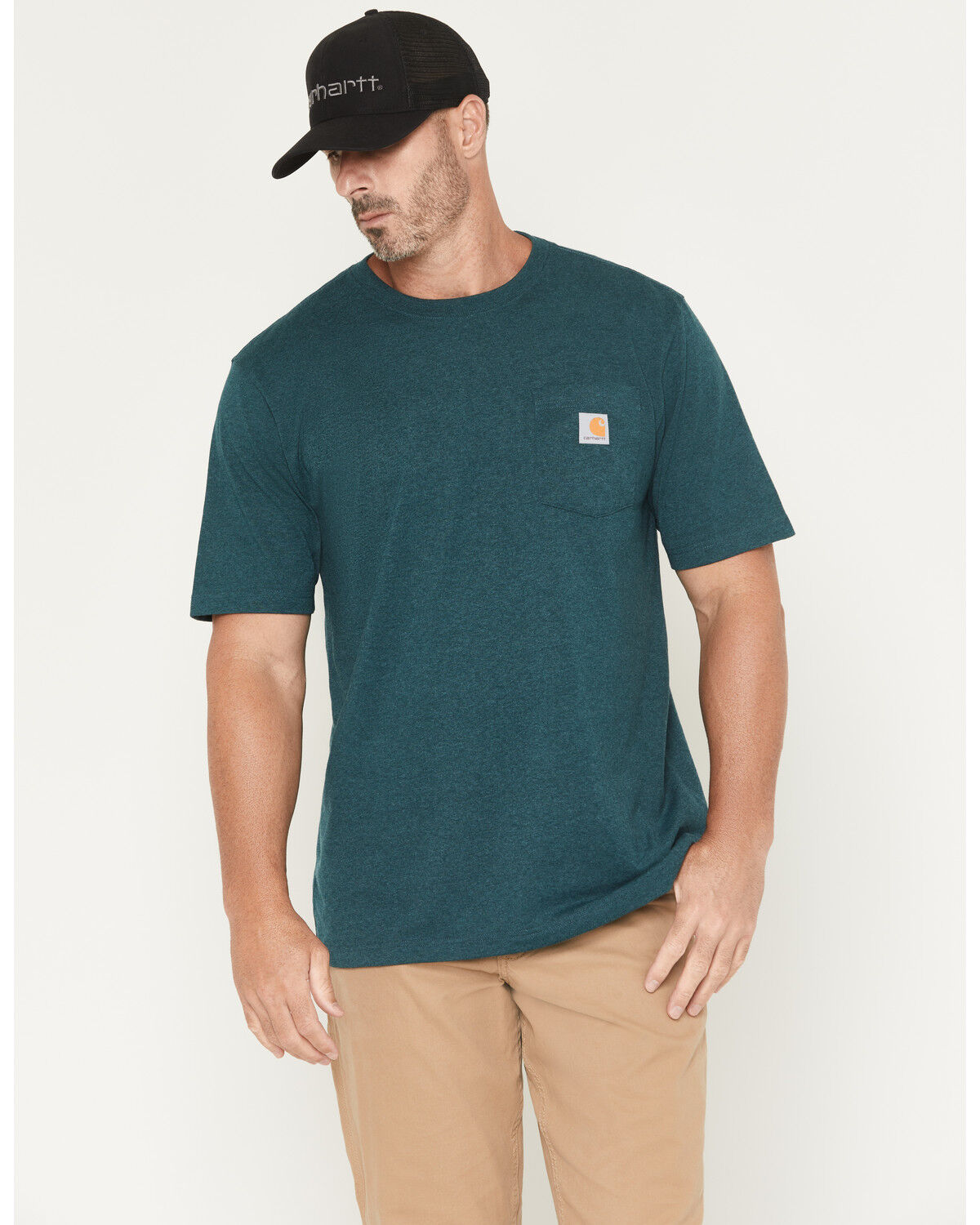 Image #1 - Carhartt Men's Loose Fit Heavyweight Logo Pocket Work T-Shirt, Forest Green, hi-res