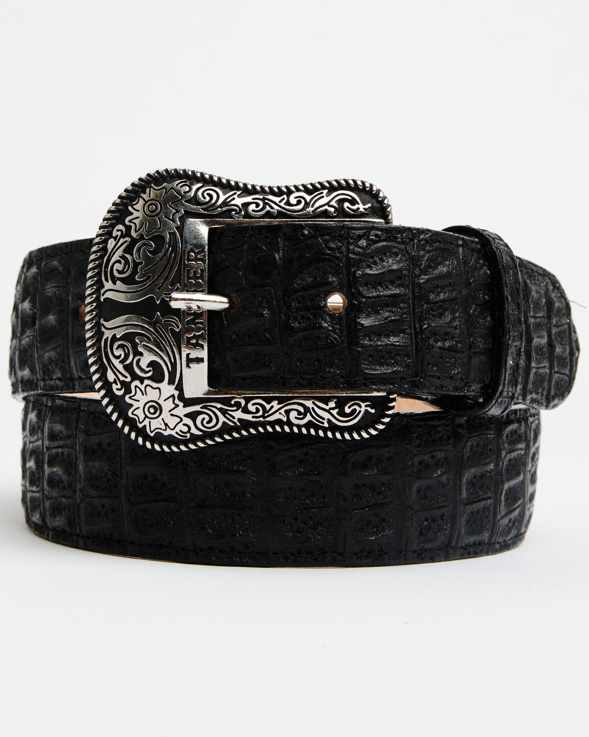 Image #1 - Tanner Mark Men's Caiman Print Leather Belt, Black, hi-res
